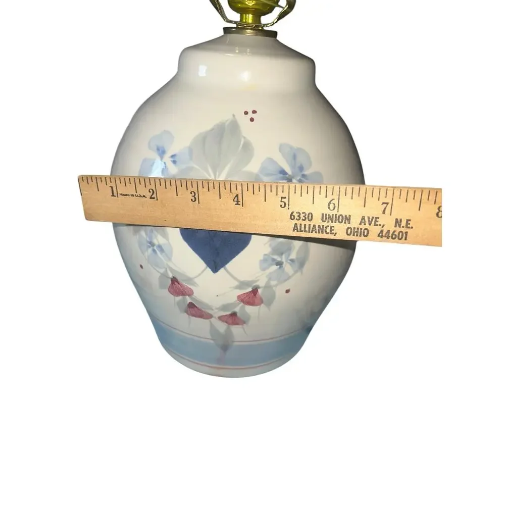 Vintage Heart Floral  cottage core California Ceramics Stoneware Table Lamp Blue